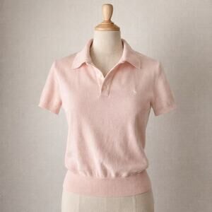 Polo Ralph Lauren Pima Cotton Knit Polo Sweater L Pink Ribbed Preppy Old Money
